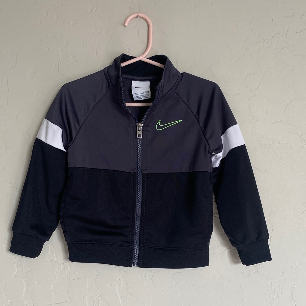 Nike Kids Black and Dark Gray Jacket with Green Logo
